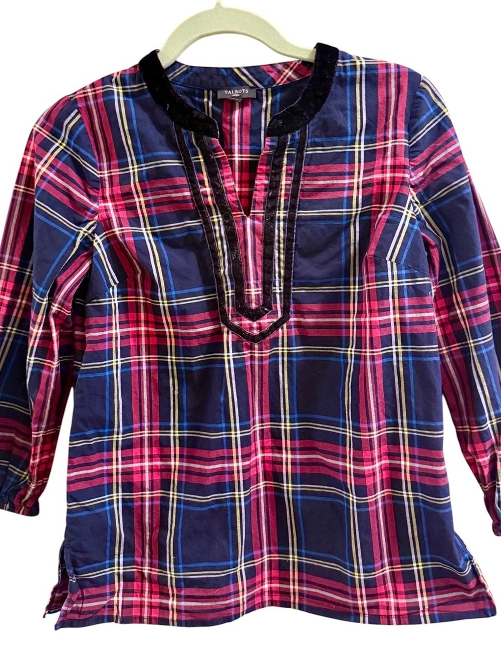 Talbots Navy, Pink & Blue Plaid Girls Tunic with Black Trim